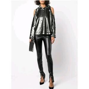 RtA Juno Cold Shoulder Sequin Top in Dark Silver & Black -XS NWT $495 FARFETCH